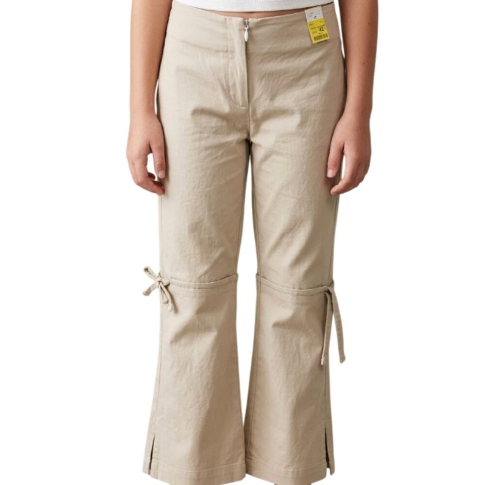 Trousers Up Vintage 90s Khaki Pants Girls Size 12 Made in USA Side Slit Flare Y2